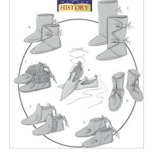 Sewing Pattern for Mens Historical Footwear in Seven Styles for Costumes, Butterick Costume Pattern B5233, Halloween, Cosplay, Costume Shoes