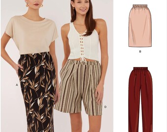 Sewing Pattern for Womens Skirts, Pants and Shorts, New Look N6826, New Pattern, Sizes 8 to 18, Pull on Elastic Waist, Easy Sew