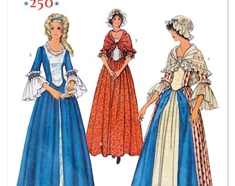 Patrón de costura para disfraces de mujeres patriotas coloniales, Simplicity S3226, celebración del 250 aniversario de EE. UU., NUEVO, vestidos de mujer de la época de 1776, NUEVO