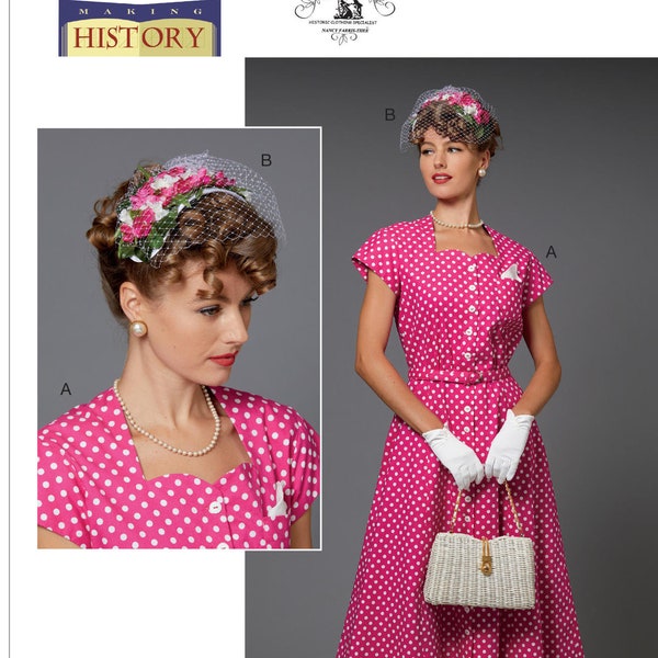 Sewing Pattern for Womens 40's VINTAGE Style Dress & Hat, Butterick Pattern B6672, Womens Historical Dress,Making History,Theatrical Costume