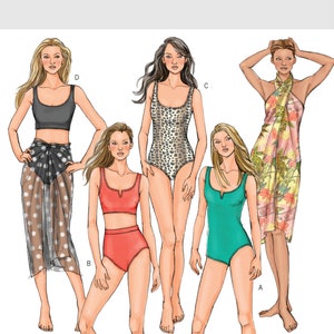 Sewing Pattern for Misses Swimsuit, Bikini & Wrap, Butterick Pattern B4526, Swimwear, Swim Suits, Womens Bathing Suits, Sarong Wrap Cover-Up