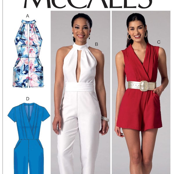 Sewing Pattern Womens Pleated Surplice/Plunging-Neckline Rompers, Jumpsuits, McCall's M7366, Womens Summer Romper,Jumpsuit