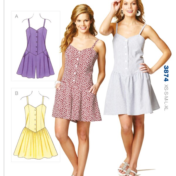 Sewing Pattern for Misses' Spaghetti-Strap Romper and Dress, Kwik Sew 3874, Women's Dress or Romper, K3874