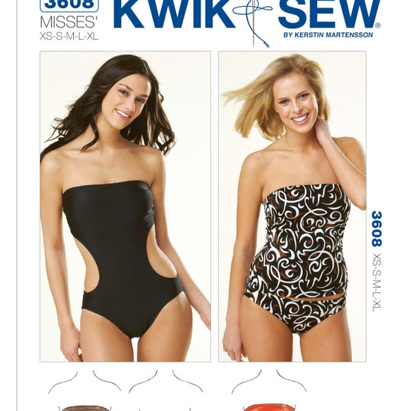 Sewing Pattern for Misses' Strapless Swimsuits, Kwik Sew Pattern K3608, Swimwear, Swim Suits, Womens Bathing Suits, Two Piece Swimsuits