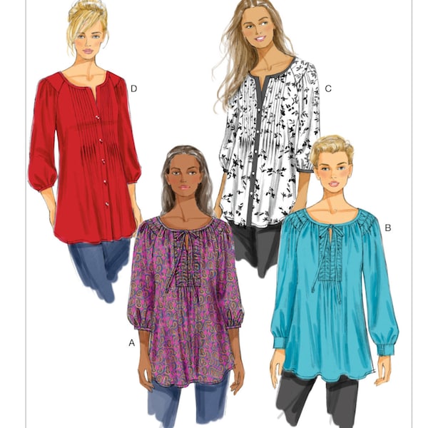 Sewing Pattern for Misses/Womens Shirred Tunics, Butterick Pattern 5861, Plus Sizes Available, Tunic Tops, Button Front or Tie Options,B5861