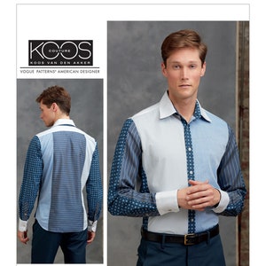 Sewing Pattern for Men's Button Down Shirts, Vogue Pattern V1599, Men's Shirt Pattern, BUTTON-DOWN Shirts, KOOS Couture Designer, Colorblock