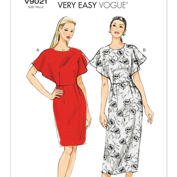 Sewing Pattern for Misses Dresses, Vogue Pattern V9021, Womens Dress Pattern,Very Easy, FLUTTER SLEEVE DRESSES, New Pattern