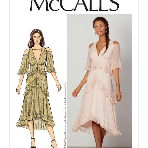 Sewing Pattern for Womens Dress in Misses Sizes, McCall's Pattern M7898, New Pattern, Deep V-Neck Dress, Bare Shoulder Feminine Dress