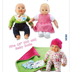 Sewing Pattern for Baby Doll Clothes, Accessories & Blanket, Kwik Sew K3834, Baby Doll Romper, Diaper, Dress, Pants, Shirt, Blanket, OOP
