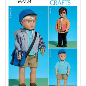 Sewing Pattern for 18 Inch Boy Doll Wardrobe, For 18" Doll, McCall's Pattern M7734, To Fit Logan, Jacket, Shorts, Pants, 3 Shirts, Hat & Bag