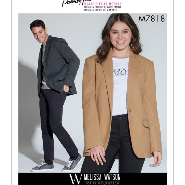 Sewing Pattern for Unisex Jacket for Men or Women, Plus Sized Blazer, McCall's Pattern M7818, New Pattern, His & Hers Matching Jackets
