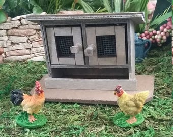 Fairy Garden Miniature Wood Chicken Coop for Fairy Garden, Miniature Chicken Coop, Miniature Rooster, Miniature Hen, Bunny Hutch