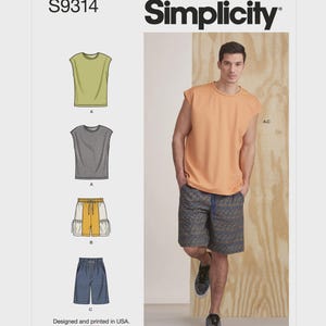 Sewing Pattern for Men's Knit Top and Shorts, Simplicity Pattern S9314, New Pattern,  Sizes XS to XL, Mens Muscle Shirt, Board Shorts, OOP