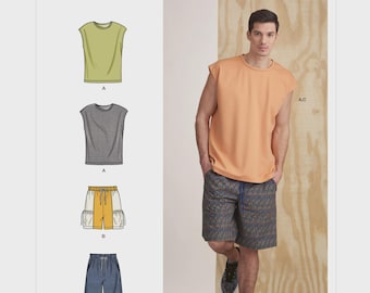 Sewing Pattern for Men's Knit Top and Shorts, Simplicity Pattern S9314, New Pattern,  Sizes XS to XL, Mens Muscle Shirt, Board Shorts, OOP