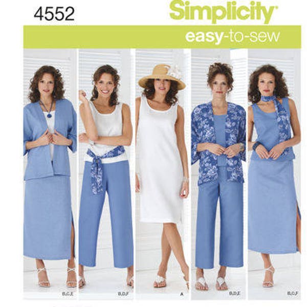 Sewing Pattern for Misses/Womens Sportswear Pattern, Simplicity 4552, Plus Sizes, EASY SEW Wardrobe Pattern, Dress, Kimono, Pants,Skirt,Tops