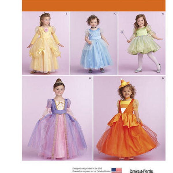 Sewing Pattern for Childs Halloween Costumes, Simplicity Pattern 1303, Belle, Cinderella, Rapunzel , Tinkerbell, Candy Corn Princess Costume