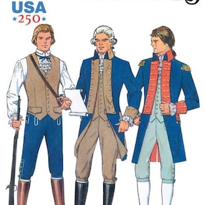 Sewing Pattern Mens Continental Uniform Costumes, Mens Coat, Vest, Breeches, Waistcoat, Shirt, Simplicity S3227, USA 250yr Celebration, NEW