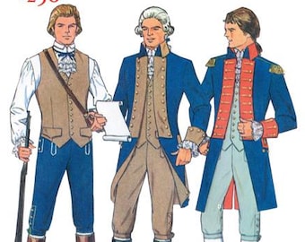 Sewing Pattern Mens Continental Uniform Costumes, Mens Coat, Vest, Breeches, Waistcoat, Shirt, Simplicity S3227, USA 250yr Celebration, NEW