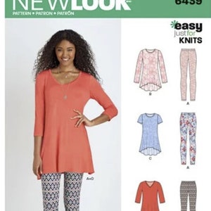 Sewing Pattern for Womens Knit Tunics & Leggings Sizes 6-24, New Look N6439, New Pattern, Misses Stretch Knit Easy Knit TUNIC TOPS, Leggings