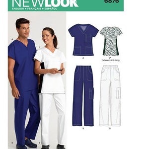 Sewing Pattern for Mens & Womens Scrubs, New Look Pattern N6876, New Pattern, Scrub Tops and Scrub Pants