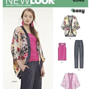 May include: A sewing pattern for a floral print kimono, a pink tank top, and a pair of blue jeans. The pattern number is 6546 and is labeled "easy".