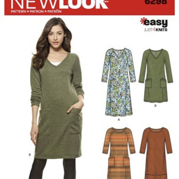 Sewing Pattern for Womens Dress in Sizes 10 to 22, Easy Sew Dress, Stretch Knit Dress, New Look Pattern N6298, New Pattern