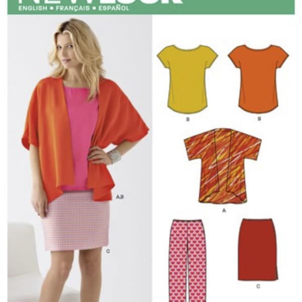 Sewing Pattern for Womens Kimono, Tops, Skirt, Pants, New Look Pattern N6217, New Pattern, Womens Wardrobe, For Knit Fabrics, Sizes 10 to 22