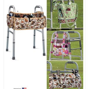 May include: A catalog page featuring various walker bags. The main image shows a walker with a floral-patterned bag attached. Additional images display bags with different patterns, including floral and geometric designs. The text "Simplicity" is visible.