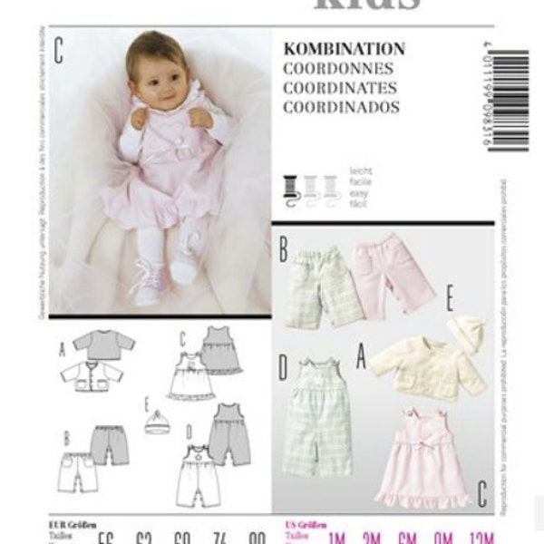 Sewing Pattern for Babies Dress, Pants, Overalls, Jacket & Hat, Burda Kids Pattern B9831, Infants Separates Easy Sew Pattern