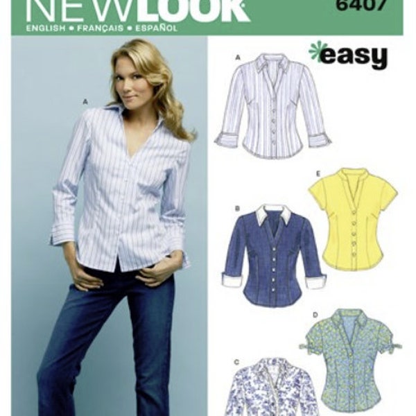 Sewing Pattern for Womens V-Neck Shirts, Button Front Tops, New Look Pattern 6407, New Pattern, Womens Shirt Pattern, Easy Sew Tops