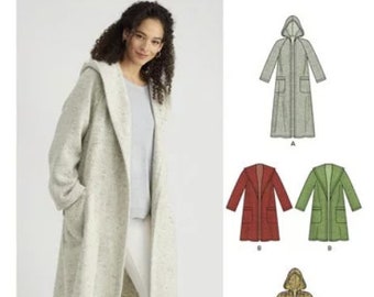 Sewing Pattern for Womens Coat with Hood, New Look N6585, New Pattern, Open Front Coats to Sew in Fleece or Wool Fabrics, Sizes 6 to 24