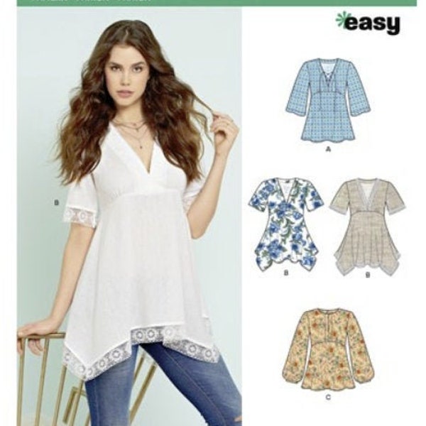 Sewing Pattern for Womens Tunic Tops, New Look Pattern 6452, New Pattern,  Long Tops for Women in Misses Sizes, Four Style of Tops