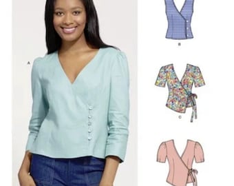 Sewing Pattern for Womens Top in Misses Sizes 8 to 20,  Easy Sew Wrap Style Tops, New Look Pattern N6601, New Pattern, Womens V Neck Top