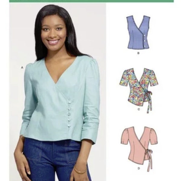 Sewing Pattern for Womens Top in Misses Sizes 8 to 20,  Easy Sew Wrap Style Tops, New Look Pattern N6601, New Pattern, Womens V Neck Top