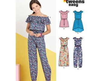 Sewing Pattern for Girls Dress & Jumpsuit, New Look Pattern N6444, New Pattern, Dress, Jumpsuit. Romper for Girls 8 to 16, Easy Sew Pattern