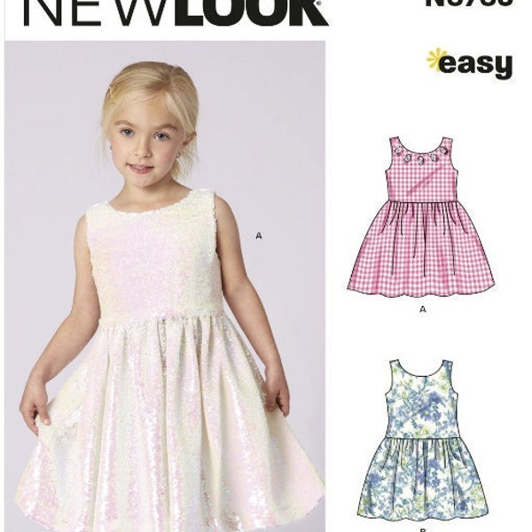 Sewing Pattern for Girls Dress, New Look Pattern N6763, New Pattern, Girls - Childs Sizes 3 to 8, Girls Pretty Dress