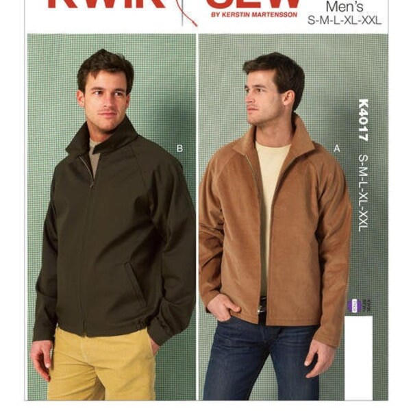 Sewing Pattern for Men's JACKETS, Kwik Sew Pattern K4017, Men's Collared Raglan Sleeve Jackets, Unlined Jackets for Men