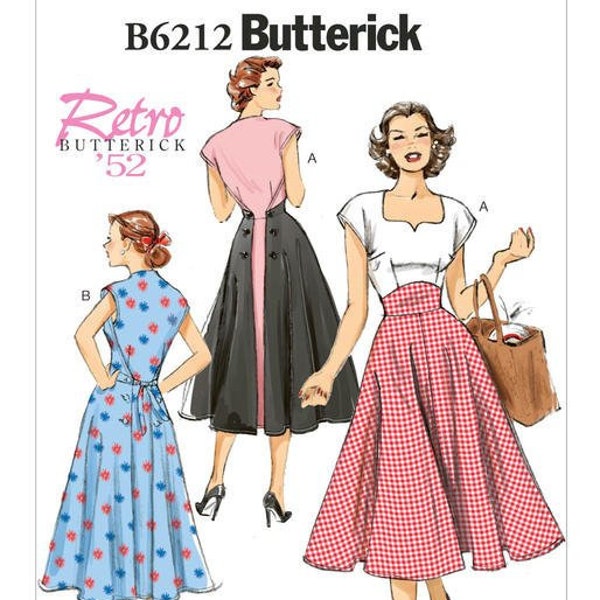 Sewing Pattern for Misses' Pullover Back-Wrap Dresses, Butterick Pattern 6212, Retro '52, 1950's Style Dress, Special Occasion, B6212, NEW