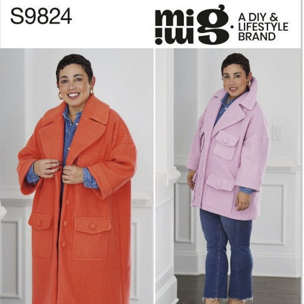 Sewing Pattern for Womens Coat in Two Lengths by Mimi G Style, Simplicity Pattern S9824, Womens Outerwear Coat or Jacket  Sizes 4 to 22