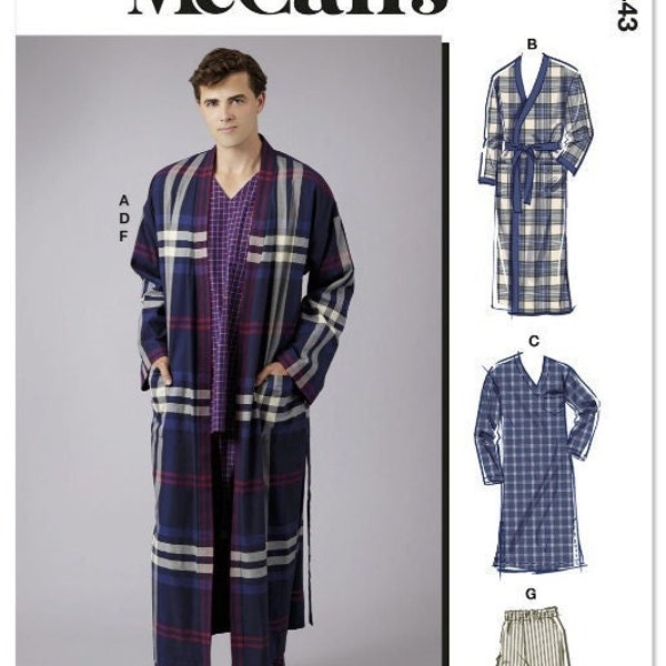 Sewing Pattern for Men's SLEEPWEAR, ROBE, PAJAMAS, McCalls M8443, New Pattern, Mens Sleep Pants, Pajama Top, Pants, Shorts & Night Shirt