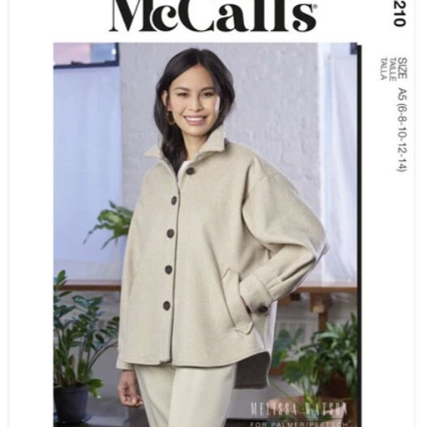 Sewing Pattern for Womens Jacket, McCalls Pattern M8210, Misses Shirt Jacket, Shacket design by Melissa Watson for Palmer/Pletsch