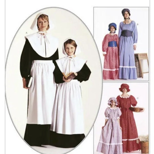 Sewing Pattern for Womens & Girls Colonial Costumes, McCalls Pattern M7230,  Pilgrim, Pioneer, Quaker, Prairie, Colonial Dresses