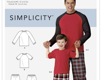 Sewing Pattern for Boys' & Men's Sleepwear Loungewear Pajamas, Simplicity Pattern S9128, Father Son matching Lounge Wear, Pants  Tops