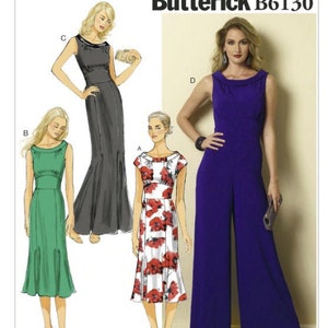 Patron de couture pour robe femme ou combinaison jambe large, patron Butterick B6130, occasion spéciale robe/combinaison col portrait femme