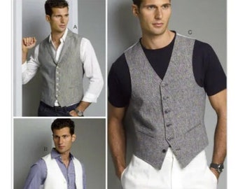 Sewing Pattern for MEN'S VESTS, Vogue Pattern V8987, Men's Collared or Collarless Vests in three Styles