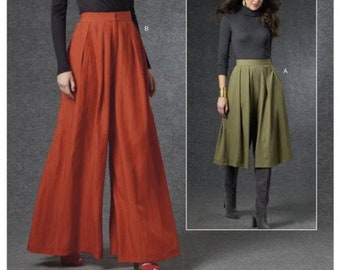Sewing Pattern for Womens PANTS, Vogue Pattern V1772, Wide Leg Pleated Pants in two lengths, Easy Sew, Plus Sizes Included