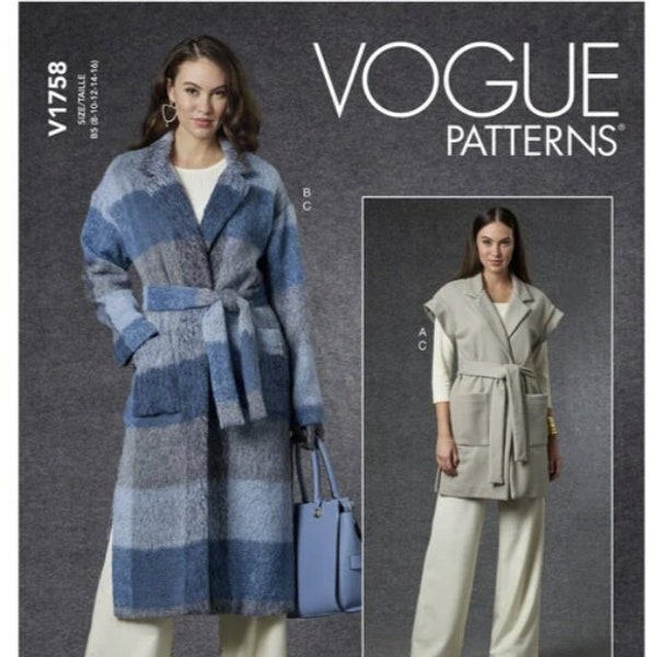 Sewing Pattern for Womens Vest, Jacket, Belt & Pants, Vogue Pattern V1758, Womens Winter Coat - Outerwear, New Pattern, Womens Vest