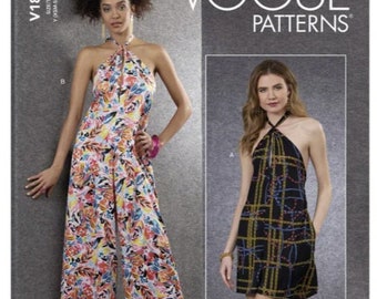 Sewing Pattern for Womens JUMPSUITS, Vogue Pattern V1807, Womens Halter Neck Jumpsuits, Very Easy Sew Pattern