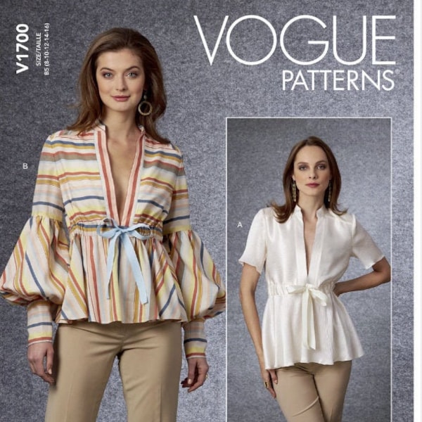 Sewing Pattern for Womens TOPS, Vogue Pattern V1700, Womens Loose Fitting Deep V Neckline Tops, New Pattern