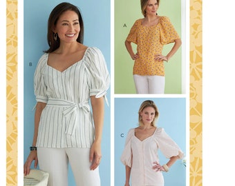 Sewing Pattern Womens Tops in Sizes 6 to 22, Butterick Pattern B6733, EASY Sew, New Pattern, New Spring Tops w/ Sleeve Variations OOP